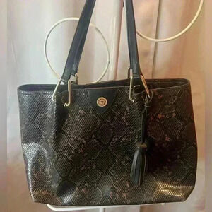 ANNE KLEIN Black/Brown Leopard Shoulder Tote Purse Faux Leather Shopper